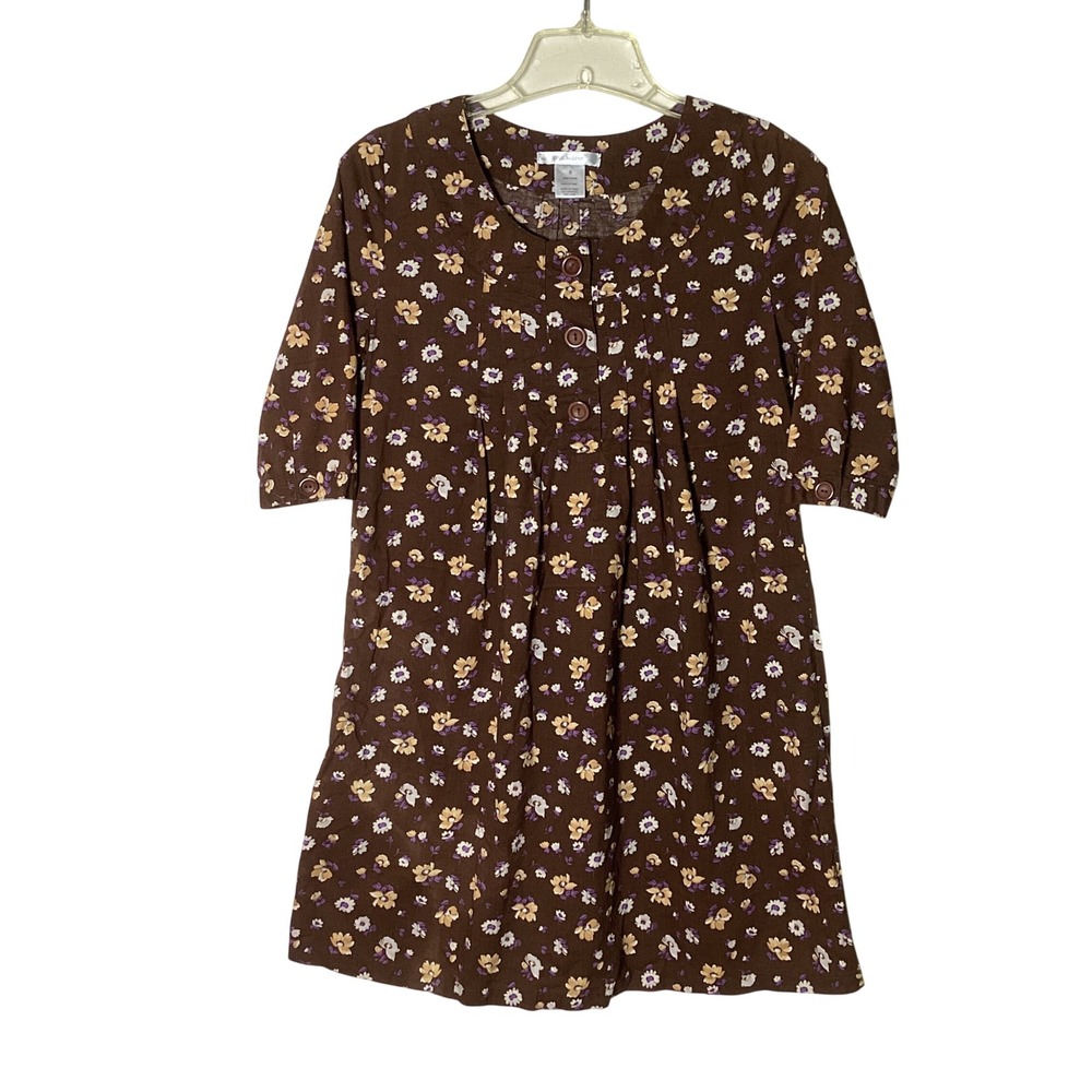 KindLikeLove Floral Babydoll Women's Mini Dress Size Small Brown Cotton